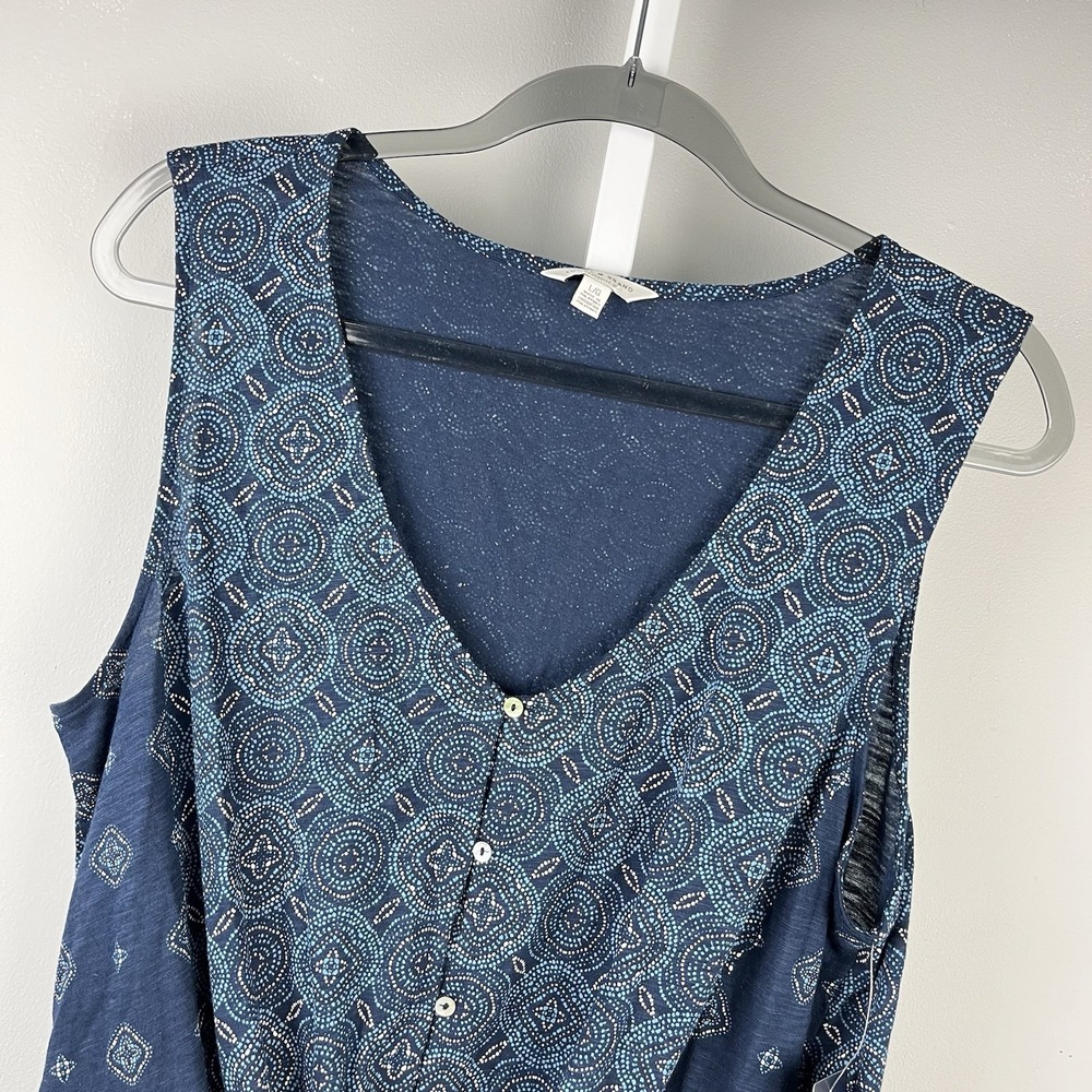 Lucky Brand Tie Front Top Womens L Blue Medallion Print Sleeveless Boho New NWT